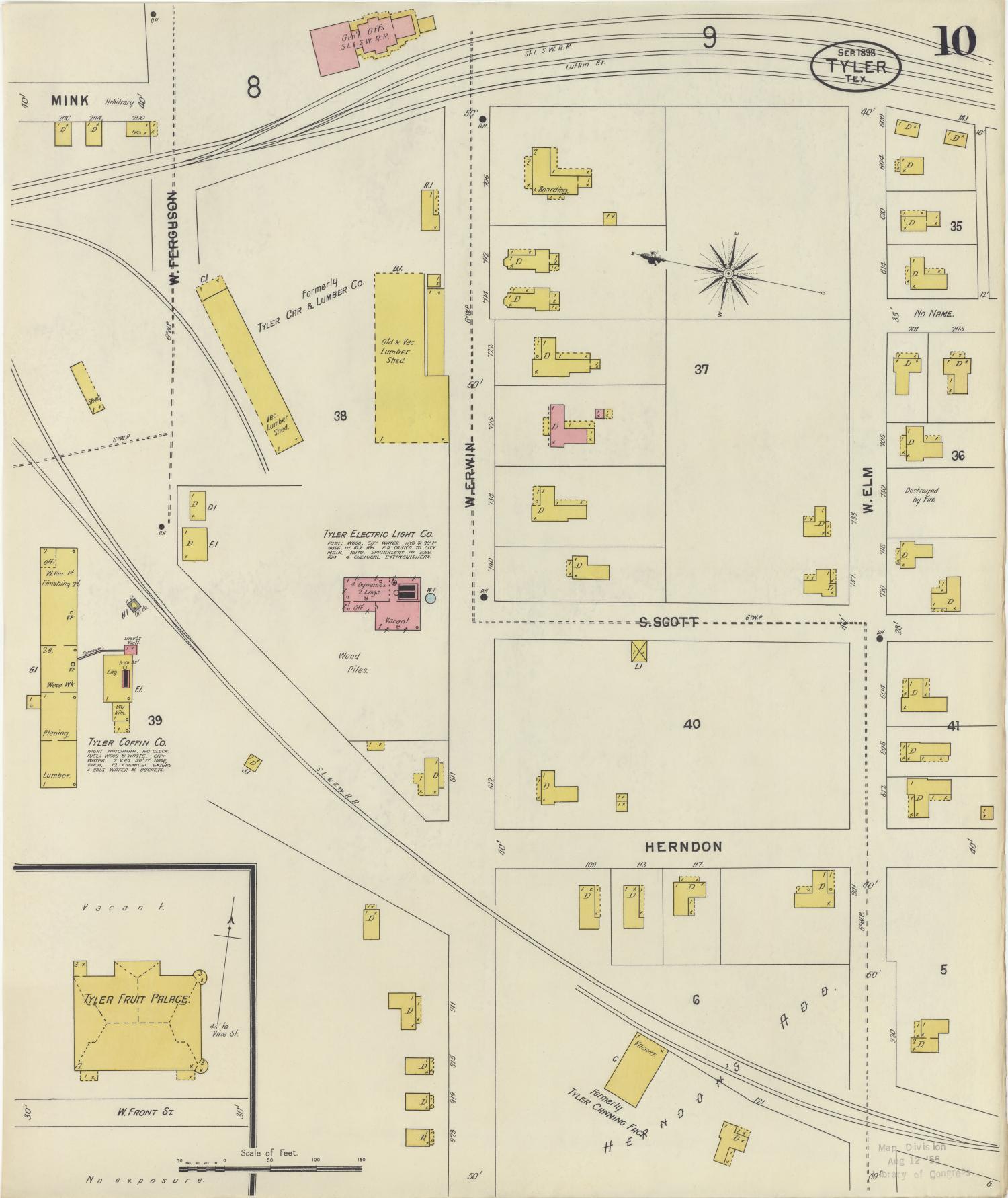 Sanborn Fire Insurance Map of Tyler, Texas — 1898, sheet 10